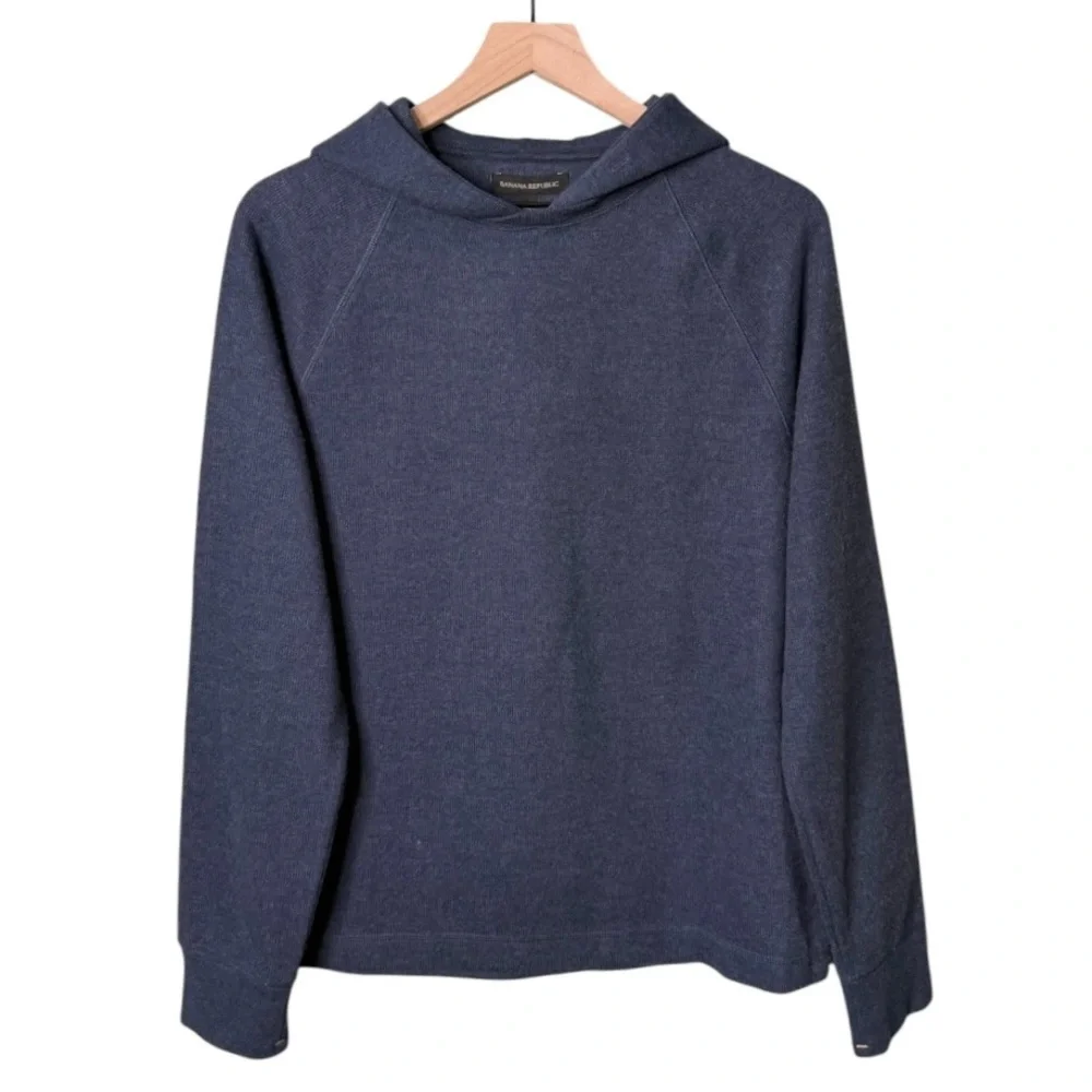 NWT Banana Republic Brushed Waffle Knit Hoodie‎ Sweatshirt Blue Men’s Size Small